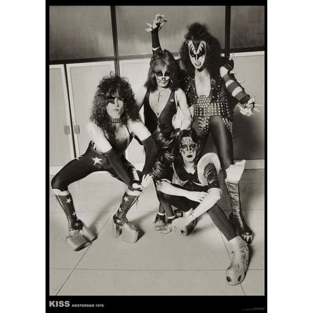 VINTAGE KISS AMSTERDAM 1976 BLACK & WHITE POSTER PRINT NOS 24x33 SEALED RARE
